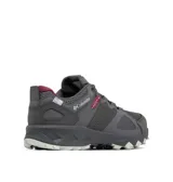 Championes de senderismo Columbia modelo Peakfreak Hera, color gris oscuro con detalles en bordó. Presentan tecnología impermeable OutDry, sistema de ajuste Navic Fit, entresuela TechLite+ para amortiguación y suela Adapt Trax para tracción en diversos terrenos.
