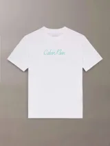 Remera de algodón de corte regular, con cuello redondo y manga corta. Presenta el logo de Calvin Klein estampado en el pecho en color contrastante.