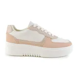 Championes deportivos American Sport Karson, color blanco con detalles en rosa y glitter. Plataforma alta con suela dentada.