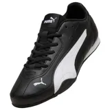 Championes Puma modelo Catch, de diseño deportivo en color rojo con detalles en negro, incluyendo la franja característica de la marca en el lateral y el logo en la puntera.