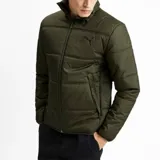 Campera puffer color verde militar, con cierre frontal, cuello alto y logo de Puma estampado en el pecho.