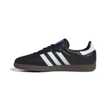 Championes Adidas Samba OG unisex, color negro con detalles en blanco y suela marrón.