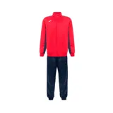 Conjunto deportivo Joma Academy para hombre, compuesto por campera roja con detalles en azul marino y pantalón largo azul marino.