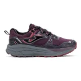 Championes de trail running Joma TK Shock Lady 2519, color violeta con detalles en negro y gris. Capellada de mesh transpirable y material sintético con tecnología VTS para ventilación. Refuerzo PROTECTION en la puntera. Mediasuela de phylon y suela de caucho DURABILITY.