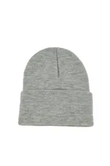 Gorro tipo beanie de punto con vuelta, color gris melange.