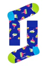 Pack de regalo Happy Socks con tres pares de medias de algodón orgánico con diseños festivos de cumpleaños.
