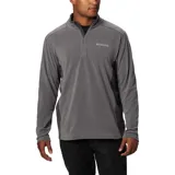 Buzo polar de media cremallera Columbia, confeccionado en tejido suave con protección solar UPF 50. Presenta cuello alto, mangas largas y paneles laterales en un tono de gris más oscuro.
