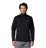 Buzo técnico de manga larga con cierre frontal parcial de un cuarto, color negro. Presenta cuello alto, logo de la marca estampado en el pecho y bolsillo con cierre en la manga. Confeccionado en tejido transpirable con tecnología de secado rápido y protección solar.