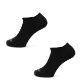 Par de medias tipo soquete color negro, con diseño acanalado y logo de la marca estampado en la puntera.