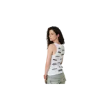 Musculosa de canalé color blanco, de corte ajustado, con cuello redondo y el logotipo de la marca estampado en el centro del pecho.