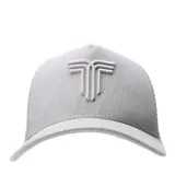 Gorro tipo trucker de color negro, confeccionado en tela de corderoy con paneles traseros de malla. Presenta un logo bordado en relieve en el panel frontal.