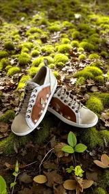 Championes de cuero vacuno en combinaciones de tonos marrón, blanco y beige, con cordones y detalles pintados a mano.