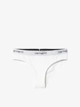 Calzoncillo blanco de corte clásico con cintura elástica gris y logo Carhartt en negro.