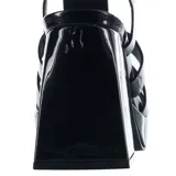 Sandalias negras de cuero sintético, con plataforma y taco ancho. Diseño con tiras entrecruzadas y hebilla ajustable en el tobillo.