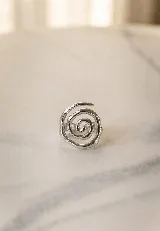Anillo abierto ajustable con diseño de espiral en acero quirúrgico plateado.