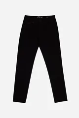 Pantalón jean gris de corte slim, tiro medio y con presillas para cinturón.