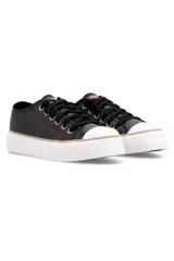 Championes John Foos modelo 752 Plataforma, de color negro con puntera blanca, cordones negros y ojalillos dorados.