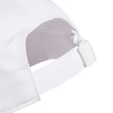 Gorro Adidas blanco con logo y tres rayas negras en la visera.