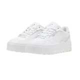 Championes Puma modelo Karmen II Idol, de diseño urbano con plataforma de goma texturizada. Presenta una capellada de cuero negro con detalles de la marca en dorado y cierre de cordones al tono.