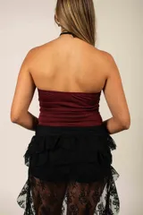 Top strapless de morley color bordó, de corte ajustado y diseño liso.
