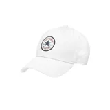 Gorra de béisbol blanca con logo Converse All Star en el frente, visera precurvada y correa trasera ajustable.