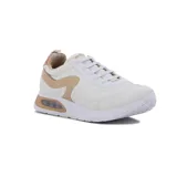 Championes deportivos Comfortflex de mujer, color blanco con detalles en color almendra y suela blanca.