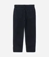 Pantalon de jean gris con lavado deslavado, de corte baggy y silueta holgada. Cuenta con bolsillos al frente y atras, y cierre de boton y cremallera.