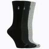 Pack de tres pares de medias de largo medio marca Hush Puppies, confeccionadas en algodón y spandex. Presentan un diseño liso en colores negro, gris oscuro y gris claro, con el logo de la marca bordado en la parte superior y en la puntera.