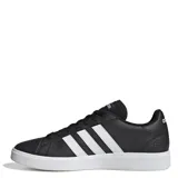 Championes Adidas Grand Court Base 2.0, color negro con detalles en blanco, con las tres tiras clásicas de Adidas en los laterales.