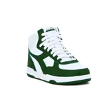 Championes de caña alta Diadora T3 Raptor Mid, color blanco con detalles en verde oscuro.