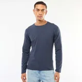 Camiseta de manga larga azul con cuello redondo.