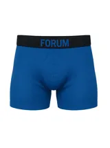 Boxer de hombre color azul eléctrico, corte bóxer, con cintura elástica negra que lleva la inscripción "FORUM" en letras azules.