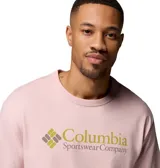 Remera de algodón de alto gramaje marca Columbia, color rosado, con cuello redondo acanalado y estampa frontal con el logo y texto "Columbia Sportswear Company".