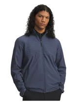 Campera Under Armour modelo Drive Pro FZ, color azul, con cierre frontal completo, cuello alto y aislamiento acolchado en el pecho y la parte superior de la espalda.
