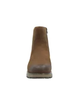 Bota de cuero marrón con tecnología water repellent, punta redonda y suela de goma track. Cuenta con cierre lateral y presilla trasera.