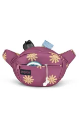 Riñonera negra de la marca JanSport, modelo Fifth Avenue, con parche frontal de la marca y cierres metálicos.