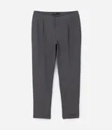 Pantalón de vestir gris para hombre, de corte recto, con cintura elástica, pliegues frontales y ruedo doblado.
