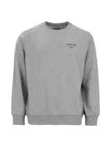 Buzo de cuello redondo para hombre, confeccionado en tejido French Terry color gris melange. Presenta un diseño minimalista con el logo de la marca estampado en pequeño en el lado izquierdo del pecho.