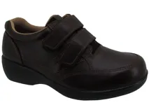 Zapato Lombardino de cuero color marrón oscuro, con doble ajuste de velcro y suela de goma.