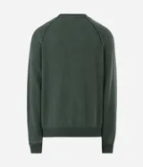 Suéter de punto color verde oscuro con textura, cuello redondo y mangas largas con diseño de corte raglán. Presenta puños y cintura acanalados, con un corte boxy moderno y estructurado.