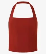 Blusa cropped de bengalina roja, con diseño de frente única, escote cuadrado y corte ajustado.