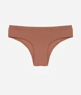 Bombacha tipo bikini de corte clásico, confeccionada en tejido modal con elastano, con forro interior de algodón. Presenta un diseño liso y minimalista con costuras reforzadas en la cintura y aberturas de pierna.