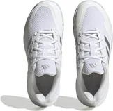 Championes Adidas Gamecourt 2.0 color blanco con detalles plateados y suela blanca.
