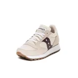 Championes Saucony Jazz Original Vintage, color beige con detalles en violeta y suela de goma marrón.