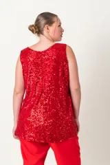 Blusa italiana de paillettes color marrón, sin mangas y de talle único.