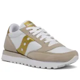 Championes Saucony Jazz Original de dama, color blanco con detalles en dorado y beige.