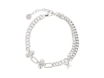 Pulsera de plata 925 italiana con doble cadena de eslabones y dije colgante de estrella.
