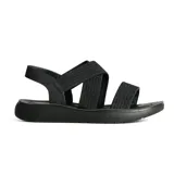 Sandalia casual con plataforma color dorado, con tiras elásticas cruzadas en el empeine y ajuste con hebilla en el tobillo.