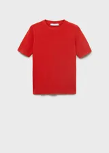 Jersey de punto fino color rojo, de manga corta, diseño entallado y cuello redondo.