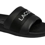 Ojotas Lacoste Croco Slide color azul marino con banda blanca y logo de la marca.